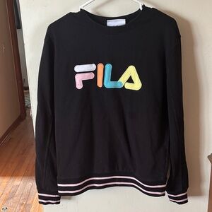 FILA Women's Black Sweater with Multicolor Logo